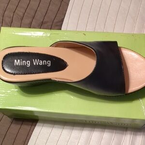 Ming Wang Black Mules Sophisticated Leather Design